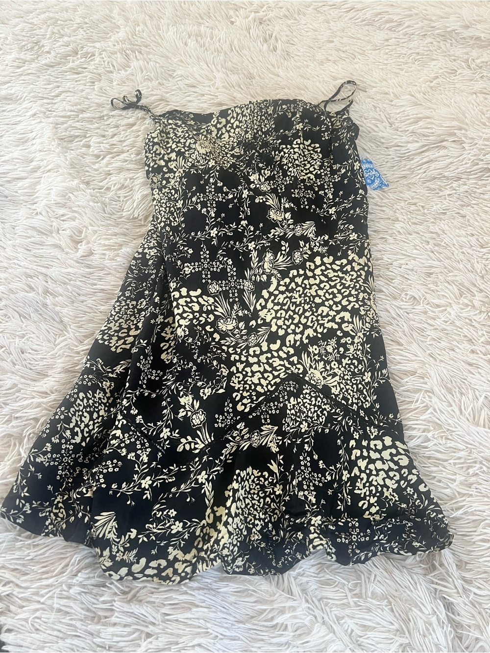 Free People Black Mini Dress with Cream Floral Print